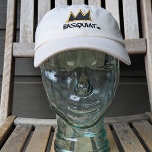 Basquiat Crown Embroidered Baseball Cap Light Cream with Yellow/Black Logo OS